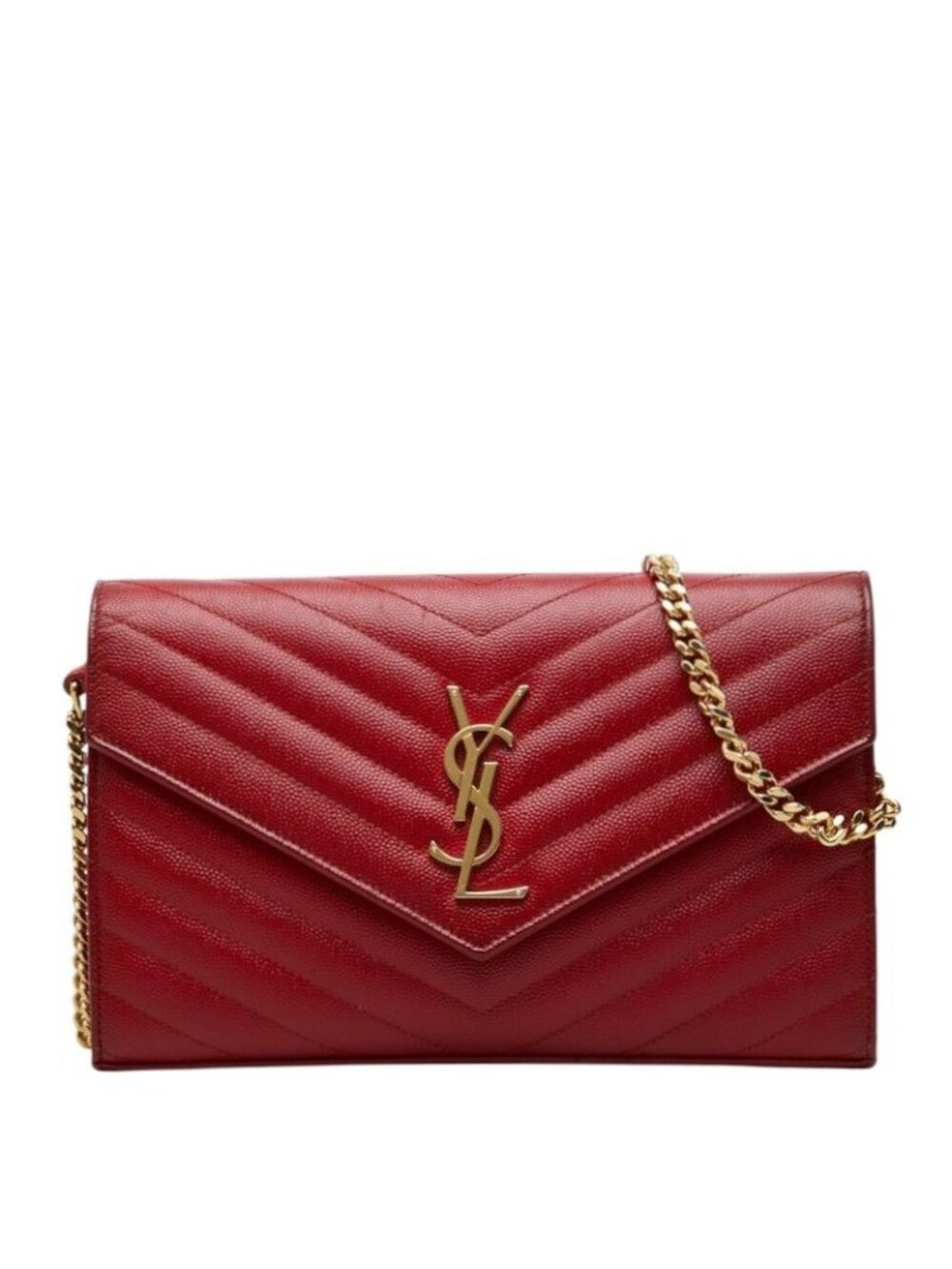 Saint Laurent Cassandra Envelope Chain Wallet Shoulder Bag Red Leather
